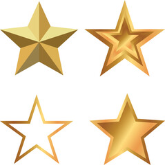 Set of Four Golden Star Icons and Illustrations