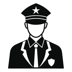Police Officer Icon Black Silhouette Vector of Law Enforcement Uniform and Cap