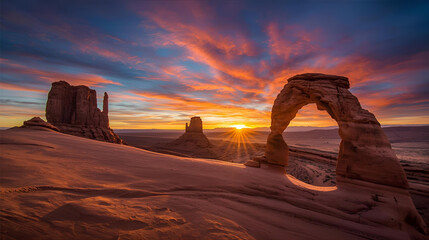 Sunset Glow Highlighting Majestic Desert Rock Structures Ai generated impressions 