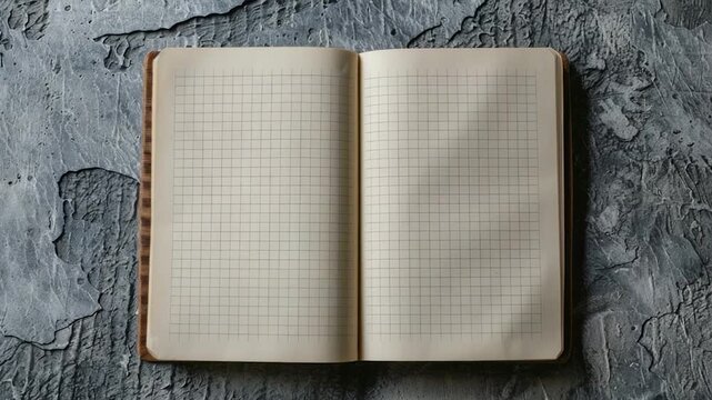 A person is working with an open notebook on a wooden desk