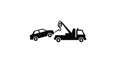 Naklejka premium A simple black silhouette depicting a tow truck lifting a car