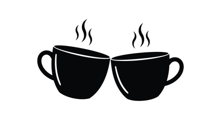Two black coffee cups with steam rising simple silhouette illustration