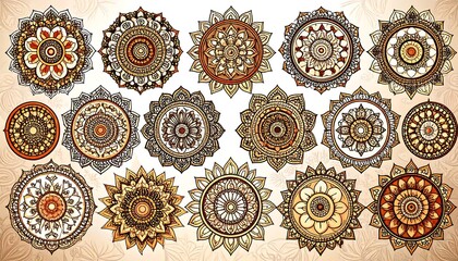Collection of Intricate Golden Brown Mandala Designs