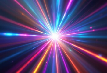 Obraz premium Vibrant, radiating light beams converge toward a central point, creating a dynamic and energetic abstract design.
