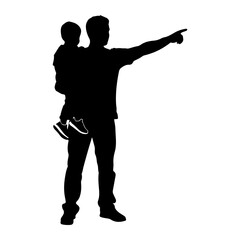 Father holding child pointing direction silhouette