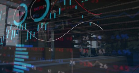 Displaying market data overlay blending with industrial plant, featuring digital financial charts