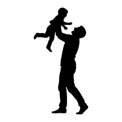 Father lifting child in silhouette baby