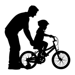 Obraz premium Father teaching child to ride bicycle riding