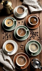 Different cups of coffee top view