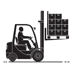Forklift & Pallet Silhouette Illustration, Industrial Lift Truck, Warehouse Loading Icon