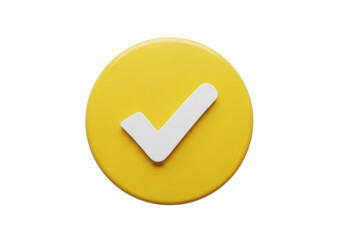Bright yellow circle with white checkmark symbol indicating success completion and agreement transparent background