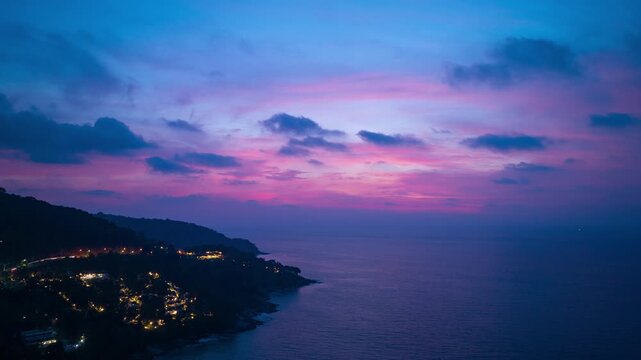 aerial hyperlapse view pink cloud in stunning sunset at the sea in sunset. 
Scene of clouds floating in colorful sky in beautiful sunset.
Gradient color. Sky texture, abstract nature background.