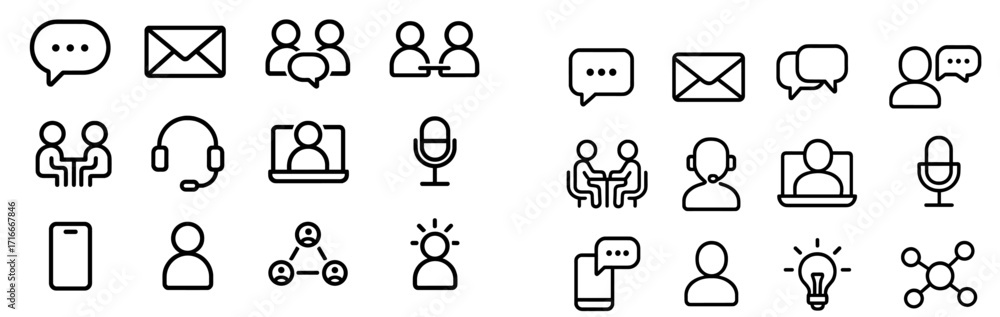 Poster communication symbols representing various ways to interact in digital and personal settings