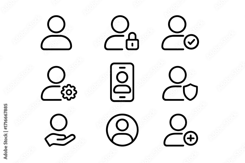 Poster various icons representing user profiles, security, and account settings in a digital application