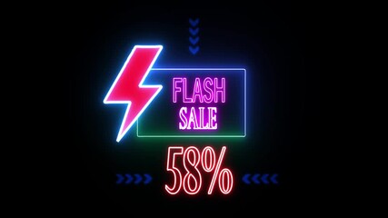 58% Flash sale shopping neon sign light glowing banner background. flash sale banner with neon light effect. Perfect for online promotions, marketing campaigns - Powered by Adobe