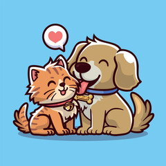 Cute Dog Licking Cat Vector Illustration. Isolated Cartoon Animal Object Icons.