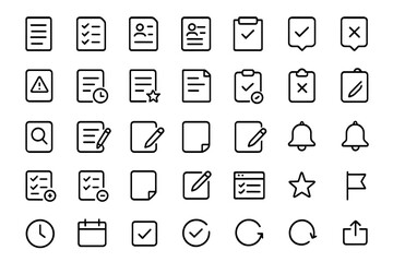 Checklist icons in black and white design with various symbols and elements for tasks and organization