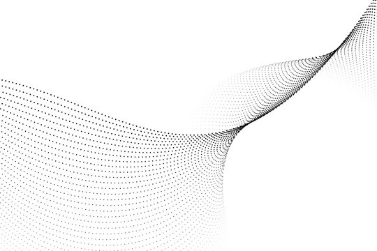 Digital particles, smooth flow of gradient dots shaping abstract wave. Concept of technology, internet data, futuristic motion, and dynamic background.