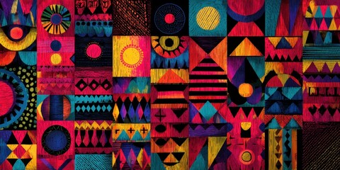 Vibrant geometric abstract art with colorful patterns and shapes