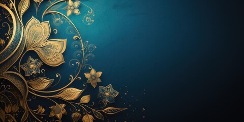 Elegant gold floral design on deep blue background with intricate patterns, Dussehra holiday celebrations