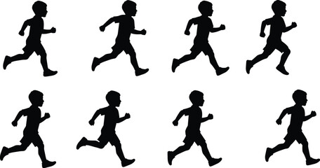 Naklejka premium Vector silhouettes of a runner in various poses, illustrating speed, fitness, and sport.