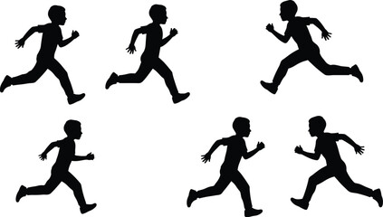 Vector silhouettes of a runner in various poses, illustrating speed, fitness, and sport.