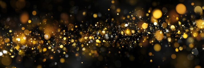 Golden glittering lights on black background creating a magical atmosphere