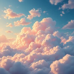 A vast expanse of soft pink cumulus clouds against a vibrant sky, bathed in warm sunset light.