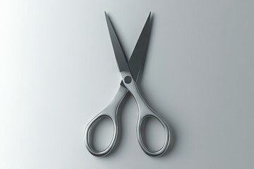 High-angle,  shot of a pair of metallic scissors, showcasing a sophisticated design and a neutral backdrop.