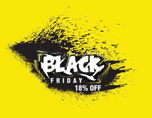 Black friday sale banner with grunge ink splatter on yellow background