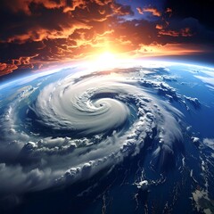 Earth's swirling storm, dramatic sunset