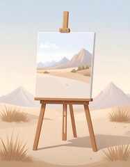 Easel with desert landscape painting