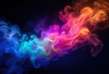 Vibrant swirls of colorful smoke create a dynamic and mesmerizing abstract design against a dark backdrop.