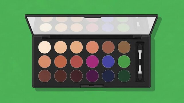 Animated eyeshadow palette with vibrant colors, perfect for beauty tutorials and cosmetic product demos in a captivating video sequence