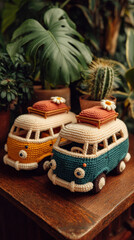Vintage camper van crochet art for nostalgic home decor and bohemian lifestyle