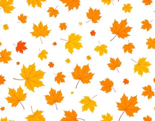 Fototapeta premium A vibrant pattern of autumn leaves in varying shades of orange and red, set against a clean white backdrop.