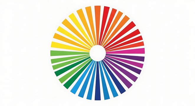 Abstract Circular Design Featuring a Vibrant Spectrum of Colors and Rays on a Clean White Background.