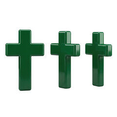 Obraz premium Three green crosses isolated on transparent background