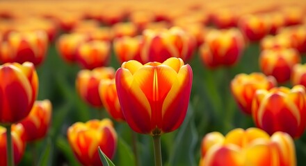 Beautiful Red and Yellow Tulip Field: Close-up Floral Scenery in Springtime, Capturing the Beauty of Nature's Colorful Display.