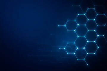 Fototapeta premium Glowing Blue Hexagon Network Connections on Dark Background