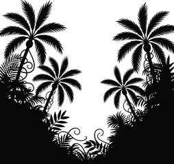 Fototapeta premium Silhouette Tropical Palm Trees Vector Illustration Art Isolated on Transparent Background