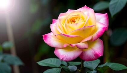 Close-up of a vibrant yellow and pink rose (1)