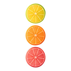 citrus slices, yellow, orange, pink gradient on transparent background