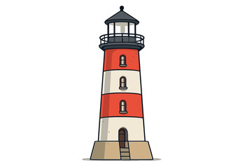 Lighthouse vector illustration. Cartoon sea beacon tower for navigation and safety. Coastal marine symbol of guidance, hope, and direction. Isolated maritime icon for travel.