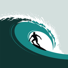 Obraz premium Surfer Vector Art Illustration Isolated on Transparent Background with Wave Silhouette
