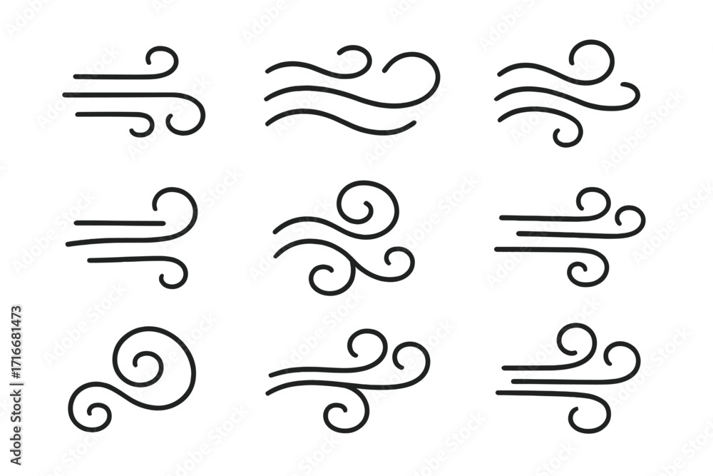 Poster Decorative wind swirls and patterns in black graphic design suitable for various creative projects