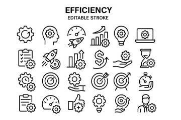 Icons illustrating concepts of efficiency and productivity in business and personal development