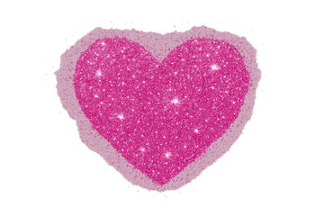 Pink glitter heart vector illustration on transparent background. Shiny sparkling confetti texture for Valentine's day, wedding or romantic design. Love symbol element isolated.