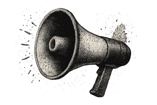 Realistic Dotted Vector Collage of Loudspeaker Megaphone, Grunge Style for Announcing Promotions and Events, Retro Poster Element, Stylish Modern Advertising Design, Vector Illustration