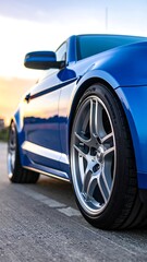 Close-up of a vibrant blue car